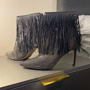 INC International Concepts Silver Fringe Heeled Boots